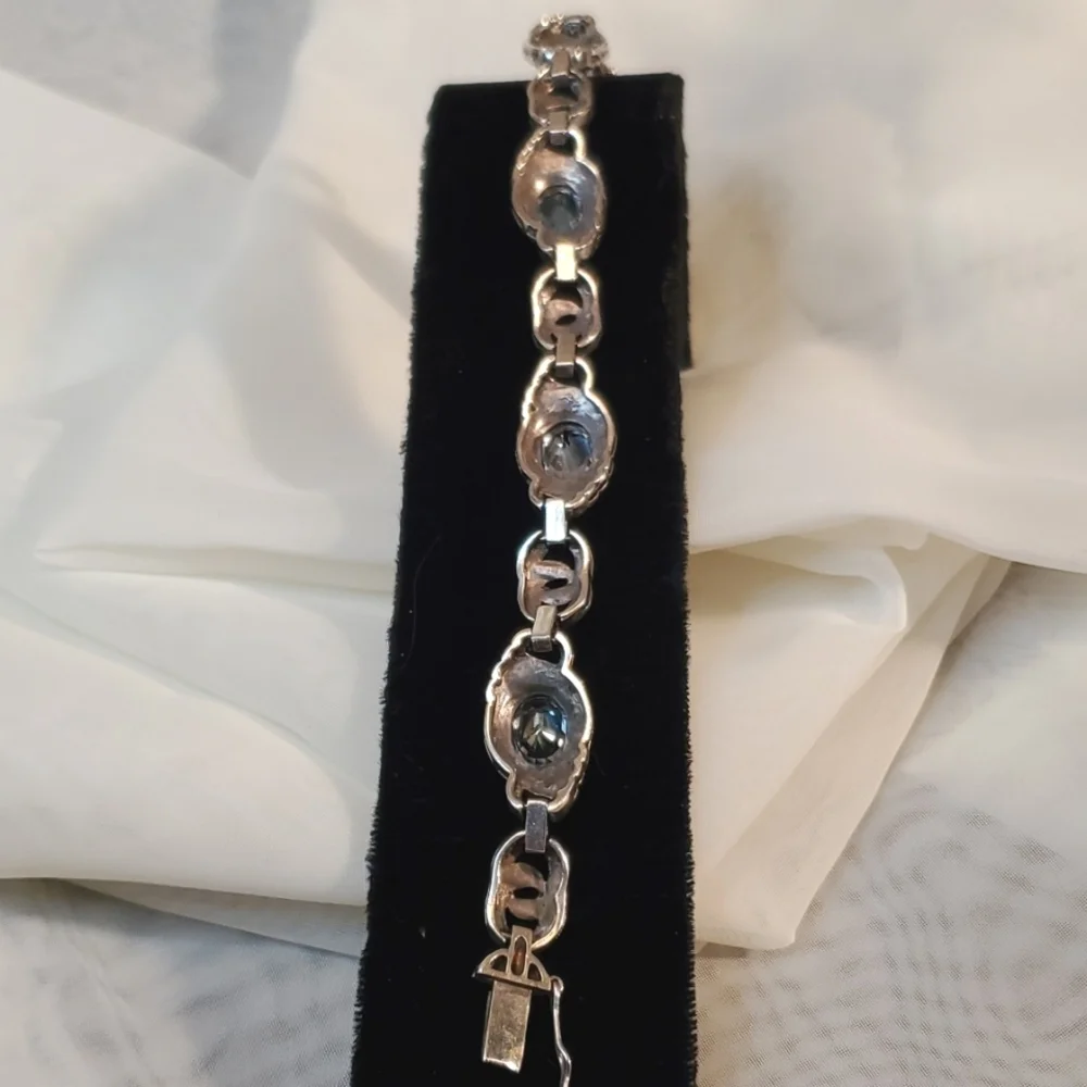 💙MARCASITE BLUE TOPAZ/925 STERLING SILVER/ LINK BRACELET 💙 VTG FIRM PRICE⭐